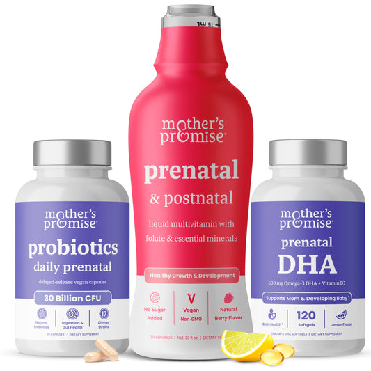 Paquete multivitamínico líquido, probióticos y DHA de Mother's Promise