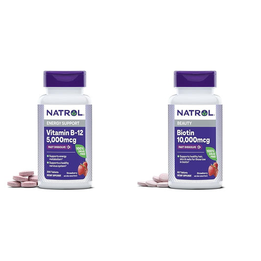 Paquete Natrol vitamina B12 y biotina para salud y energía