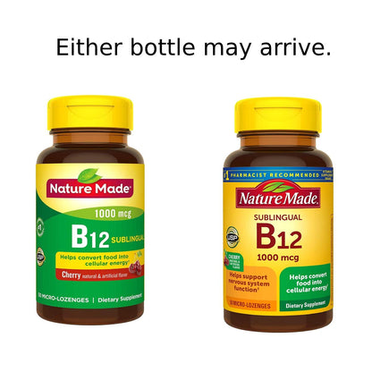 Paquete Nature Made B-12 1000 mcg micro-losetas sabor cereza