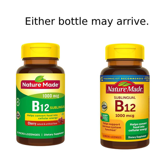 Paquete Nature Made B-12 1000 mcg micro-losetas sabor cereza