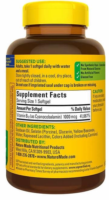 Paquete Nature Made vitamina B12 softgels 400 unidades