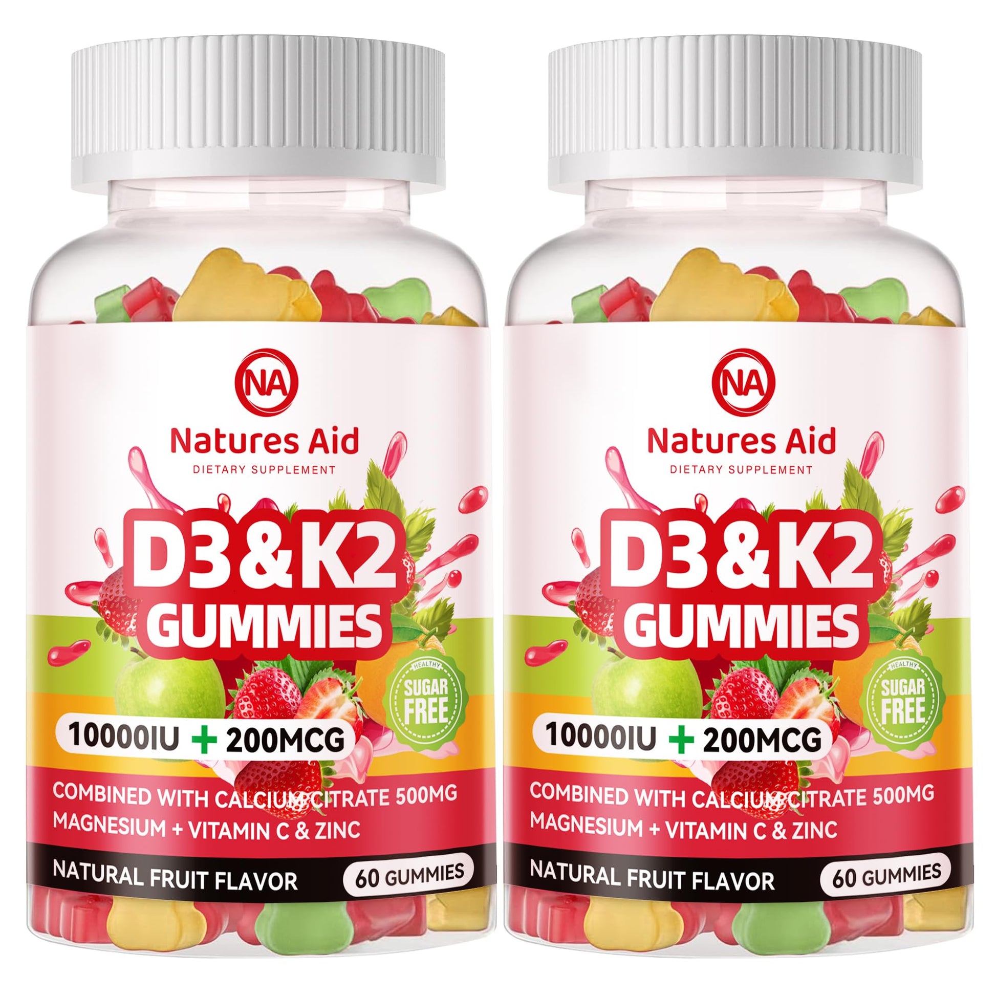 Paquete Natures aid gomitas vitamina D3 K2 sin azúcar