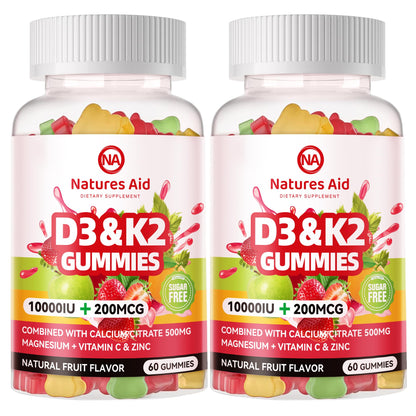 Paquete Natures aid gomitas vitamina D3 K2 sin azúcar