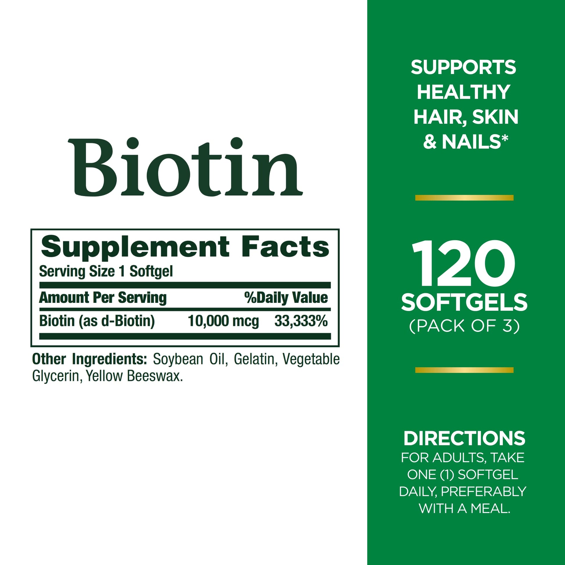 Paquete de tres botellas Nature's Bounty biotina 10,000 mcg