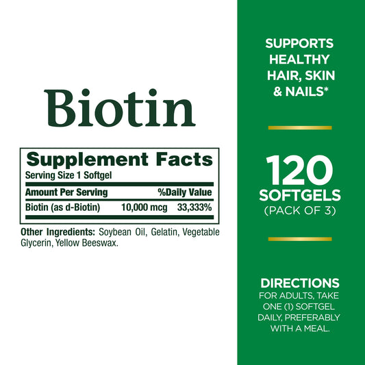 Paquete de tres botellas Nature's Bounty biotina 10,000 mcg