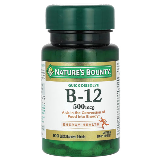 Paquete Nature's Bounty Vitamina B-12 500 mcg, 4 frascos 100 tabletas