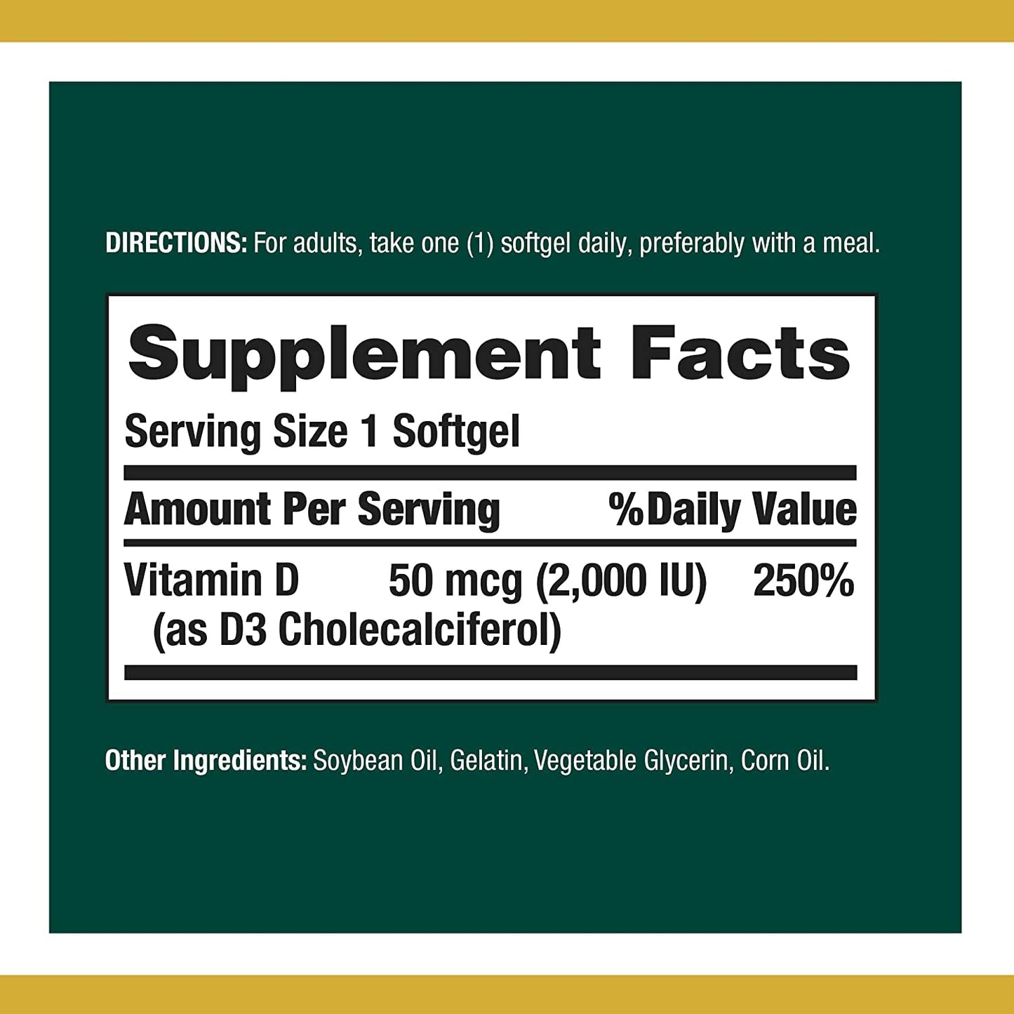 Paquete Nature's Bounty Vitamina D3 2000 UI 240 softgels