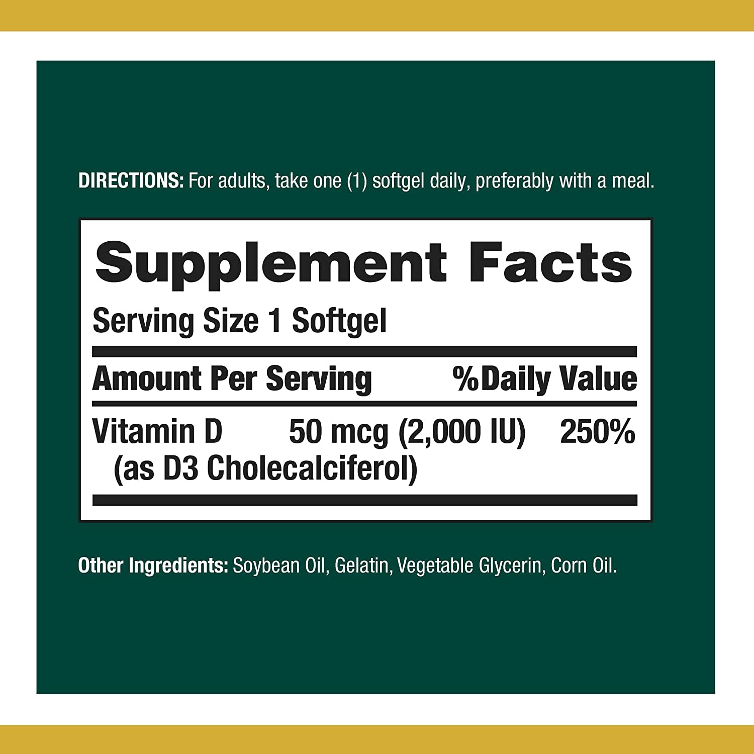 Paquete Nature's Bounty Vitamina D3 2000 UI 240 softgels