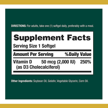 Paquete Nature's Bounty Vitamina D3 2000 UI 240 softgels