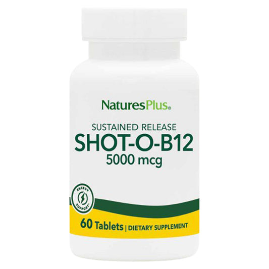 Paquete NaturesPlus Shot-O-B12 5000 mcg 60 tabletas liberación sostenida