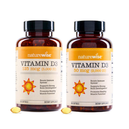 Paquete NatureWise cápsulas vitamina D3 5000 IU y 2000 IU