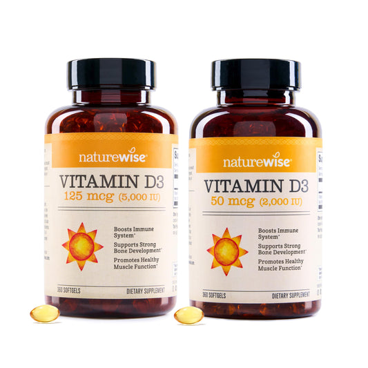 Paquete NatureWise cápsulas vitamina D3 5000 IU y 2000 IU