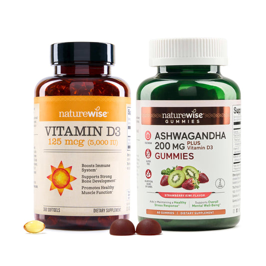Paquete NatureWise Vitamina D3 y Gomitas Ashwagandha combo