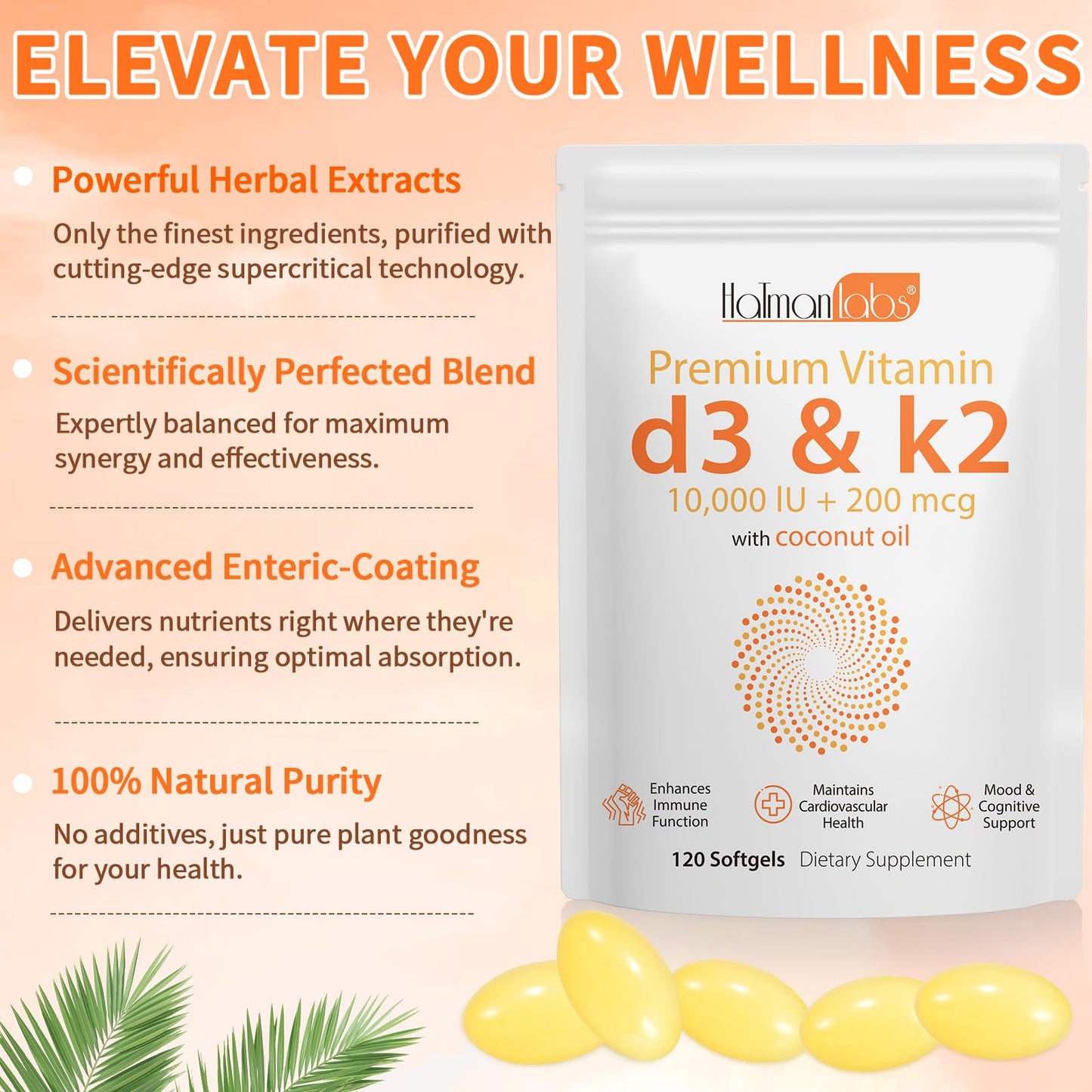 Paquete newseel vitaminas D3 K2 con aceite de coco