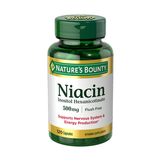 Paquete de Niacina Nature's Bounty 500 mg sin enrojecimiento 120 cápsulas