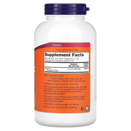 Paquete Now Foods vitamina C polvo antioxidante no transgénico