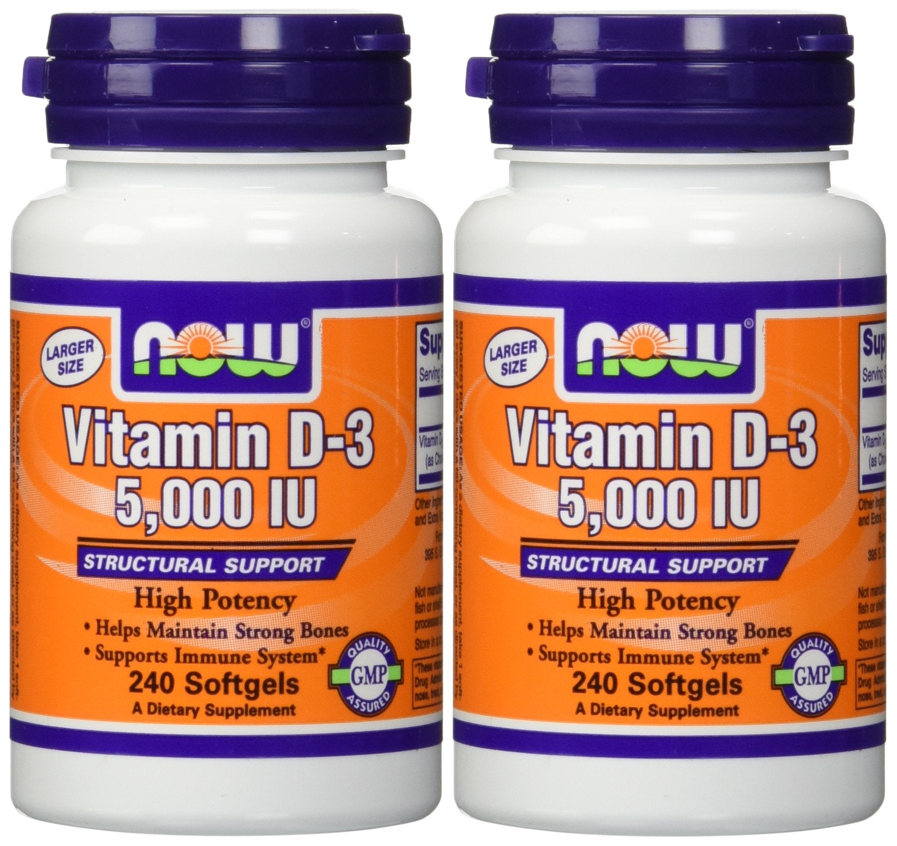Paquete NOW Foods vitamina d3 5000 iu 240 cápsulas blandas