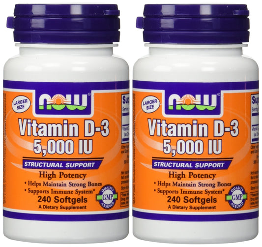 Paquete NOW Foods vitamina d3 5000 iu 240 cápsulas blandas