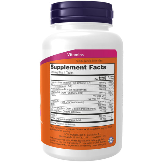 Paquete NOW Supplements vitamina B-100 200 tabletas