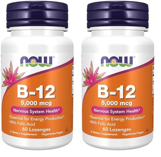 Paquete NOW Vitamina B-12 5000 mcg con ácido fólico 60 pastillas