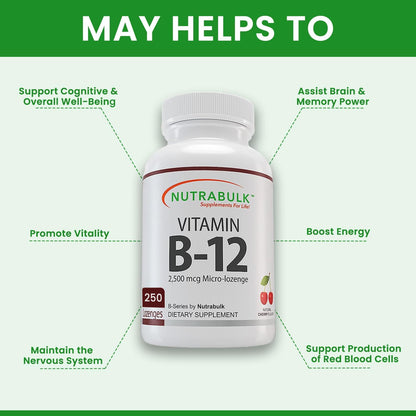 Paquete NutraBulk vitamina B12 sublingual 250 tabletas sabor cereza