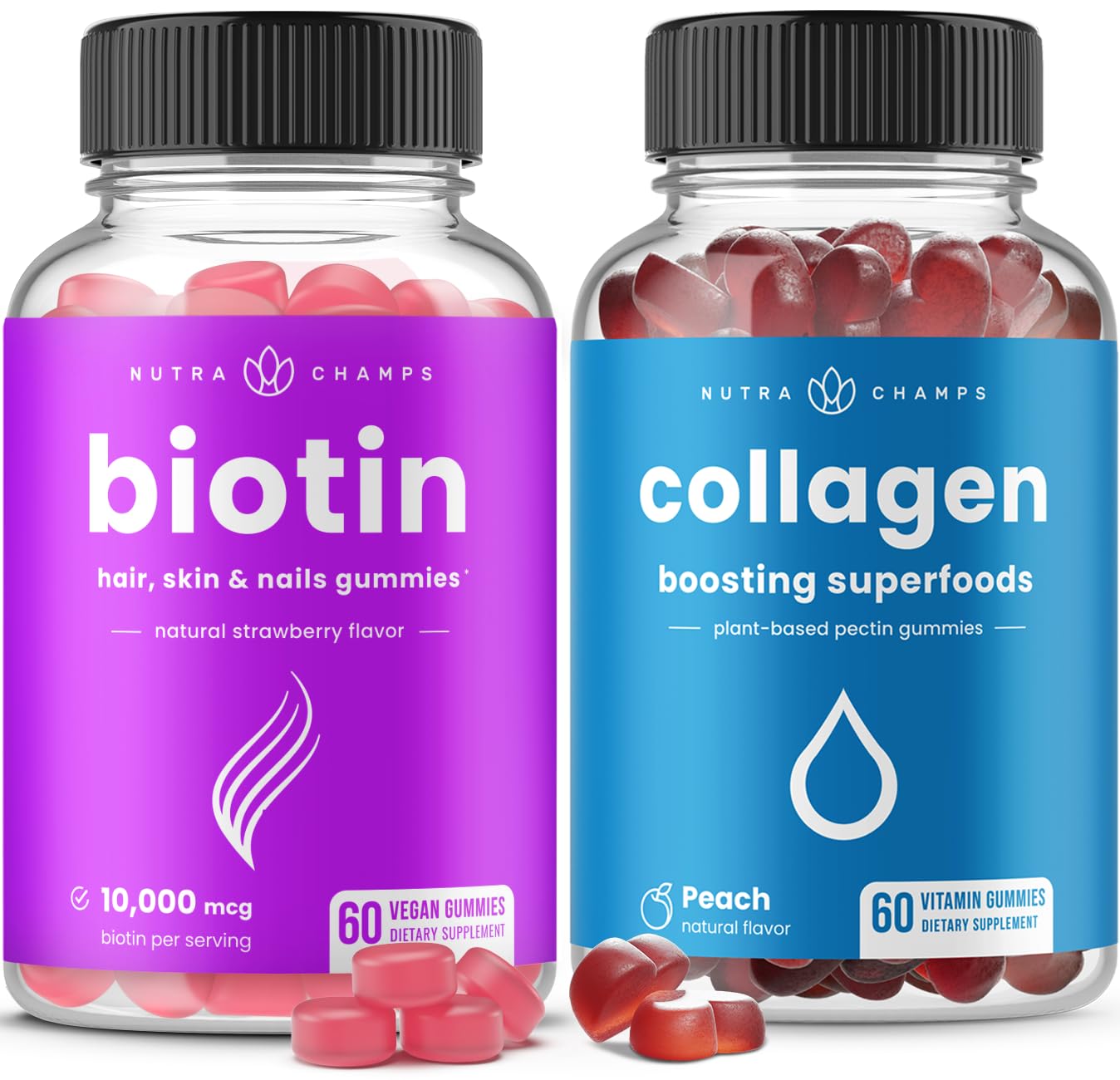 Paquete NutraChamps gomitas biotina y colágeno