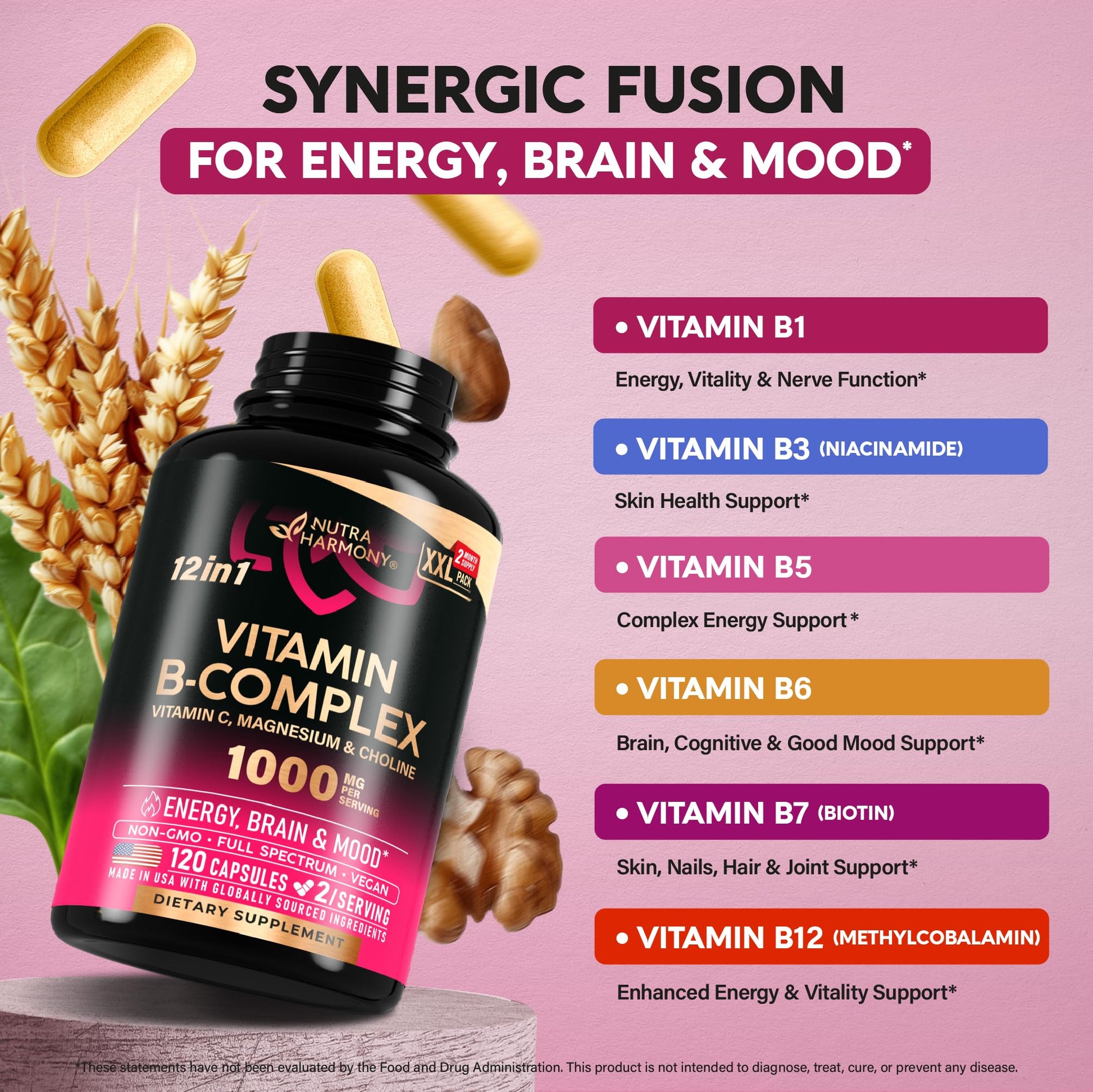 Paquete Nutraharmony complejo vitamina B 120 cápsulas