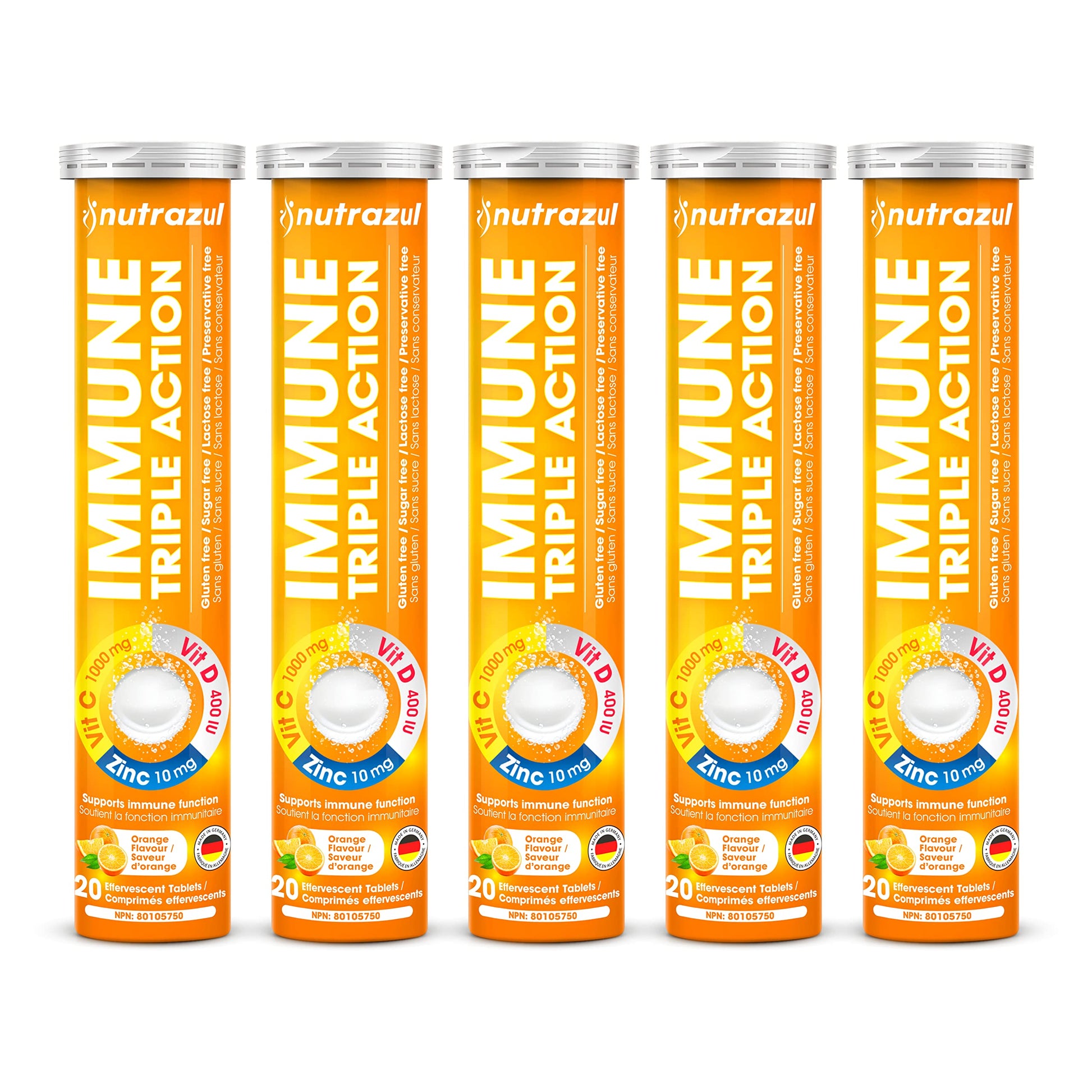 Paquete Nutrazul tabletas efervescentes triple acción vitamina C D zinc