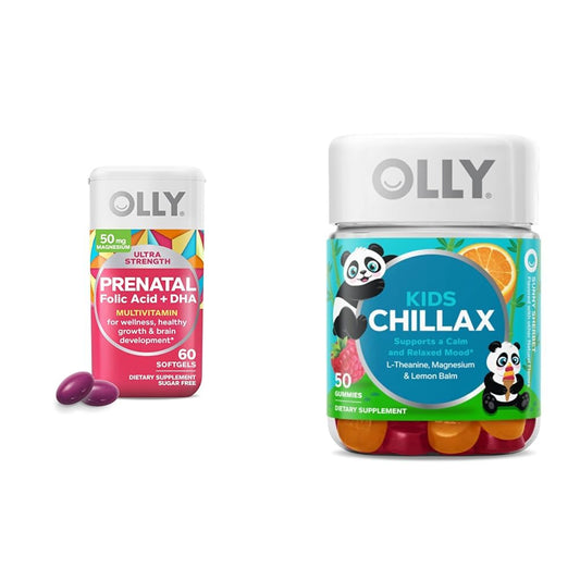 Paquete OLLY multivitamínico prenatal y gomitas calmantes para niños