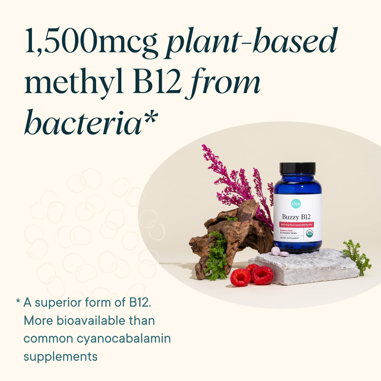 Paquete Ora Organic vitamina b12 frambuesa 30 tabletas