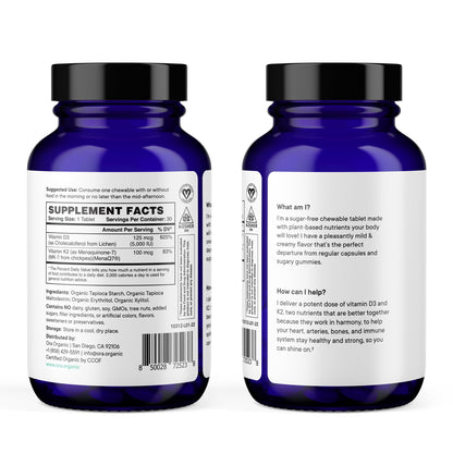 Paquete Ora Organic Vitamina D3 K2 masticables veganas