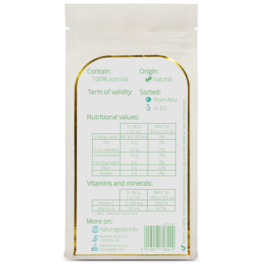 Paquete polvo acerola vitamina c vegano