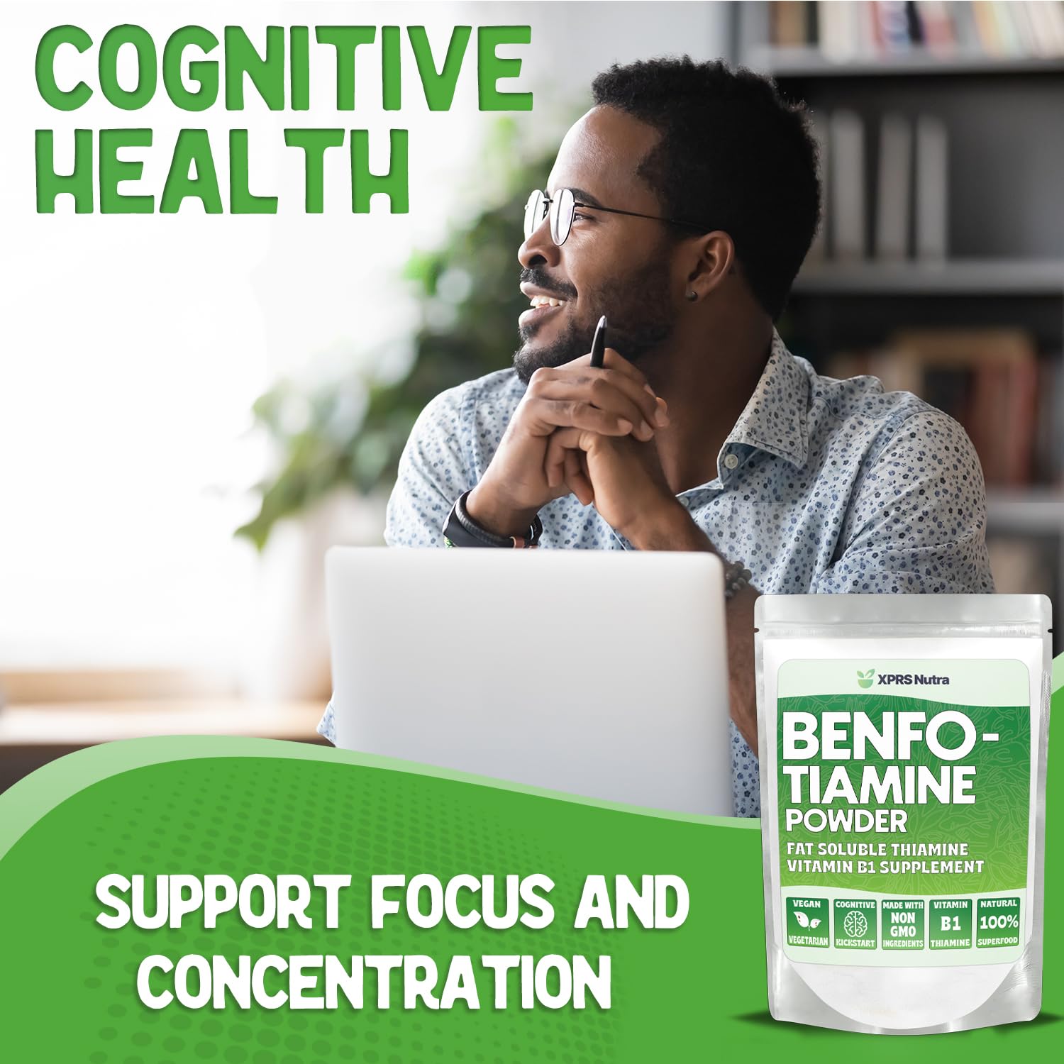 Paquete polvo benfotiamina vitamina B1 XPRS Nutra