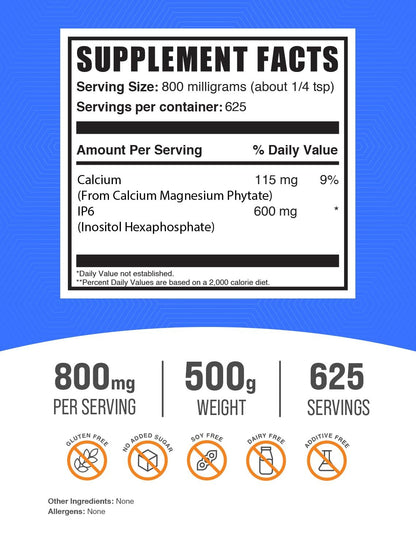 Paquete polvo BulkSupplements IP6 sin gluten 500 gramos