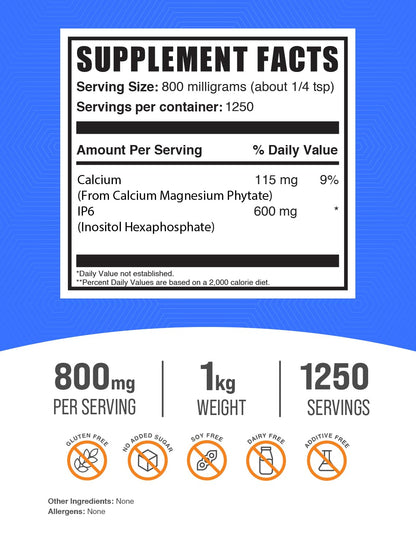 Paquete de polvo BulkSupplements IP6 sin gluten para bienestar