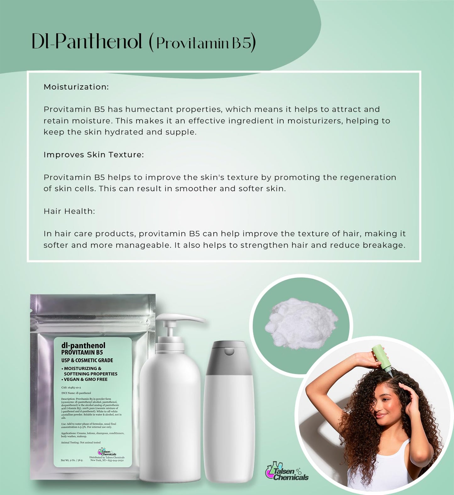 Paquete de polvo de pantenol para solución DIY de Talsen Chemicals