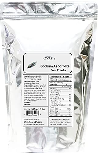 Paquete polvo sodio ascorbato puro NuSci 500g