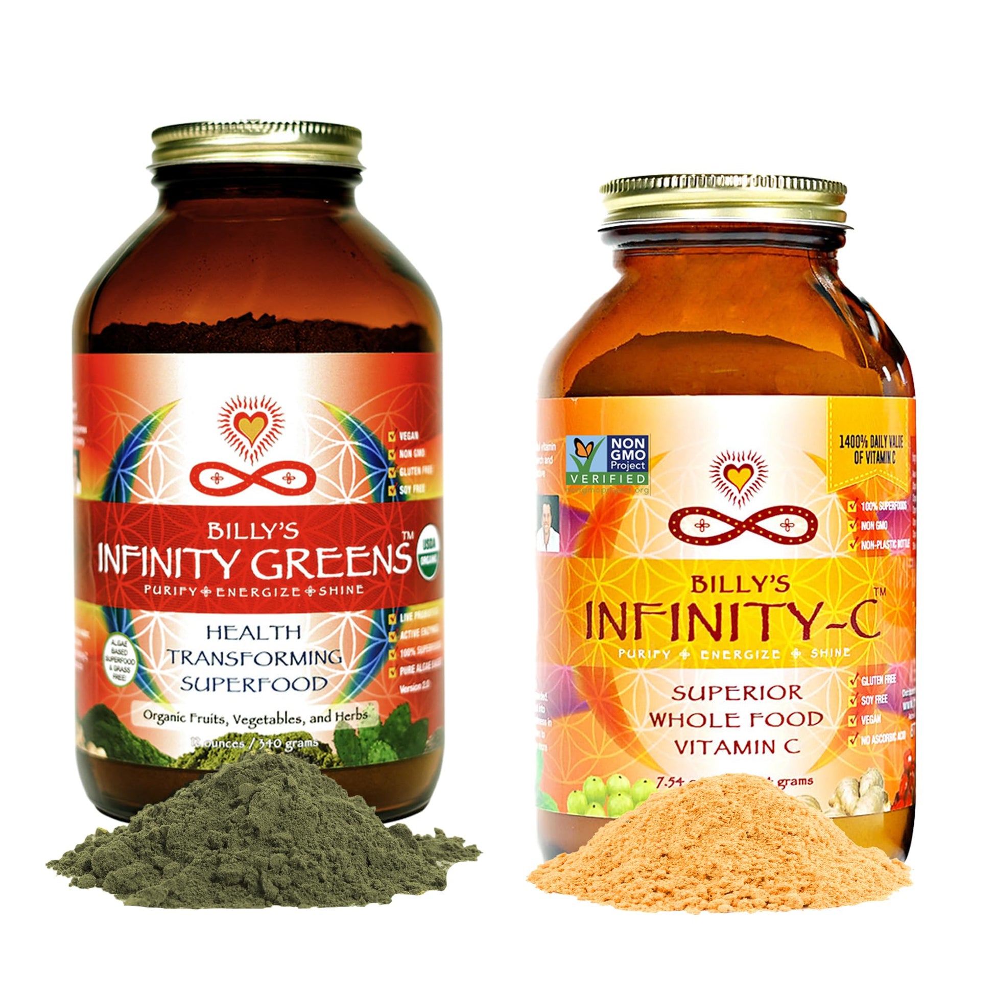 Paquete polvo superalimentos Infinity Greens y vitamina c organica