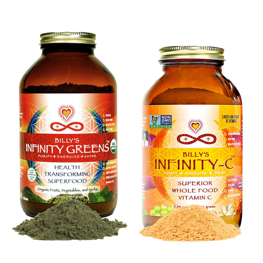 Paquete polvo superalimentos Infinity Greens y vitamina c organica