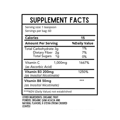 Paquete polvo Vitamina C B3 defensa infantil Revitalize Wellness sin maíz