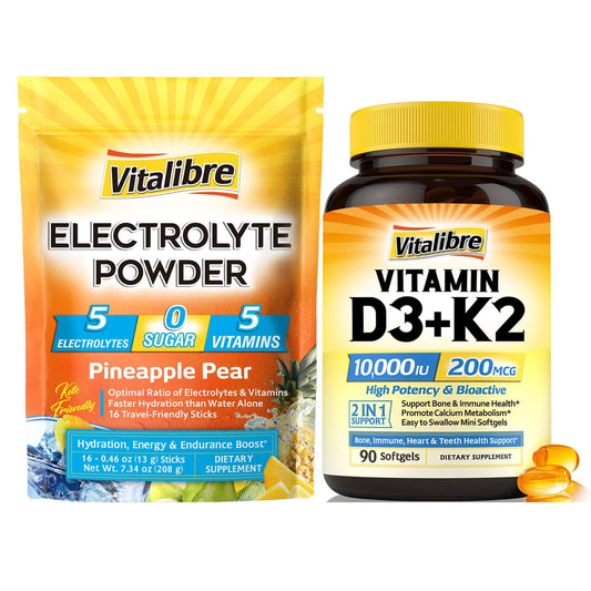 Paquete polvo Vitalibre vitamina D3 K2 y electrolitos alto rendimiento