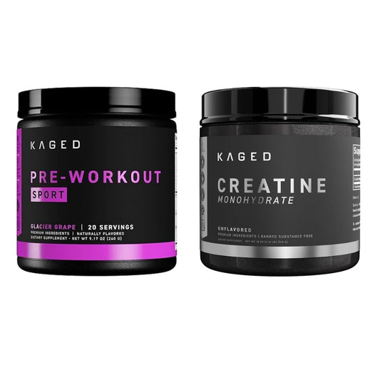 Paquete Pre-Kaged Sport pre entreno polvo sabor uva glacier con creatina