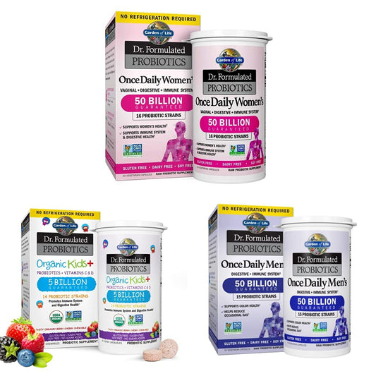 Paquete de probióticos Garden of Life para mujeres, niños y hombres en caja y botella