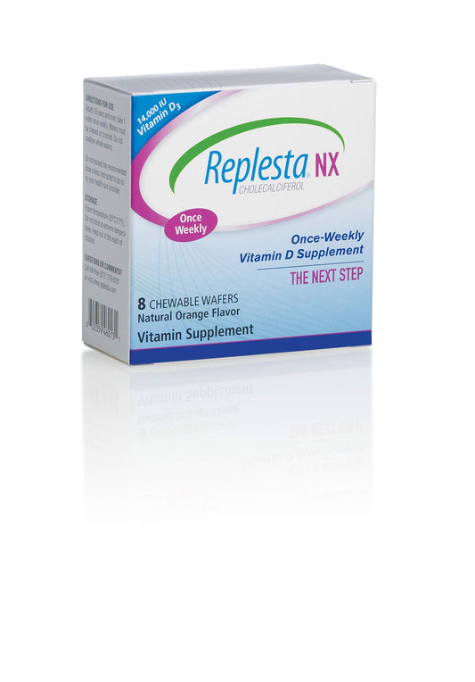 Paquete Replesta NX Vitamina D3 14000 UI suplemento masticable semanal