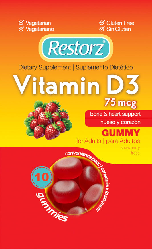 Paquete Restorz gominolas vitamina D3 sabores naturales