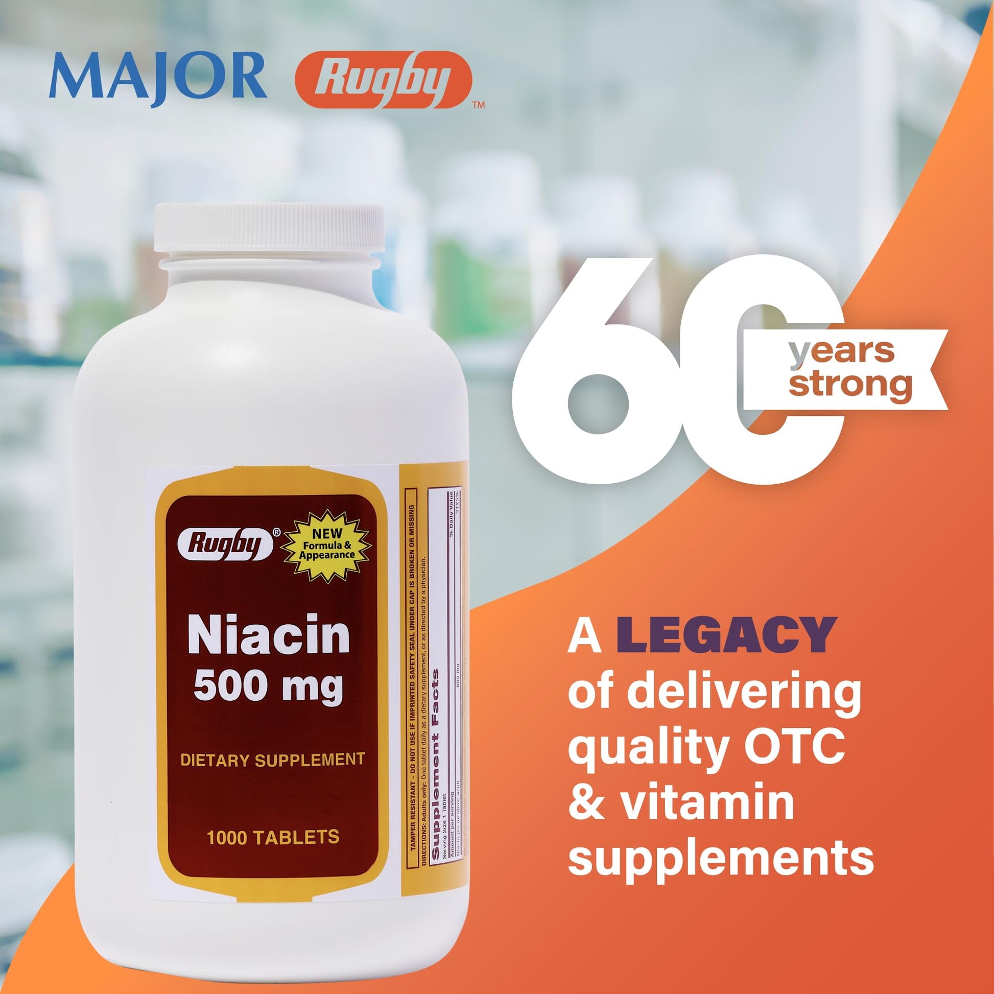 Paquete Rugby Niacina 500mg 1000 tabletas suplemento