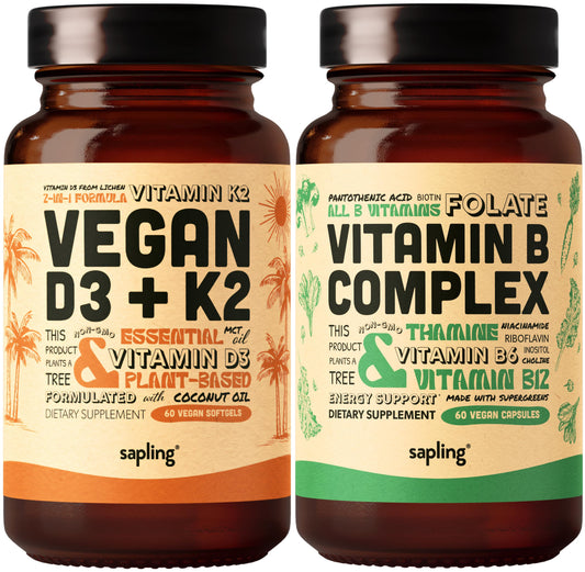 Paquete sapling vitaminas veganas D3 K2 y complejo B