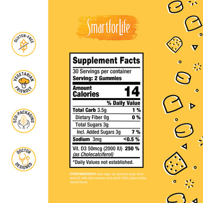 Paquete Smart for Life gomitas vitamina D3 y C sin alérgenos