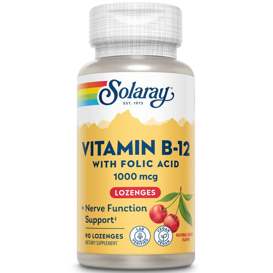 Paquete SOLARAY vitamina B12 1000mcg pastillas sabor cereza