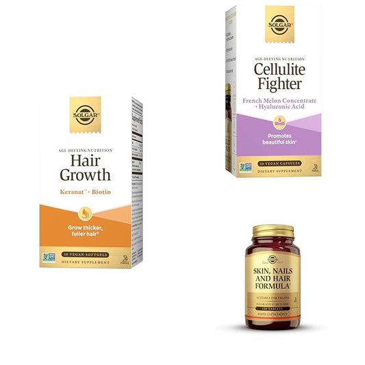 Paquete Solgar cabello piel uñas con Keranat Biotina y MSM